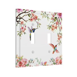 CZRPKEN Vibrant Hummingbirds & Florals Light Switch Cover Plate Colorful Botanical Nature Double Toggle Decorative Wall Plate 2 Gang Dual Switchplate Electrical Faceplate Spring Sunroom Decor