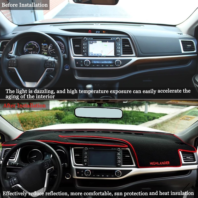 Blazeray Car Dashboard Cover Custom Compatible with Toyota Highlander 2014
