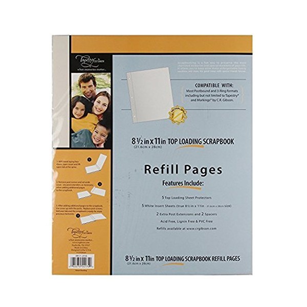 C.R. Gibson Scrapbook Top Loading Refill Pages, 3 Packs of 5 Sheets - 8.5 in. X 11 in.