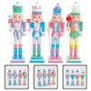 Happyyami Wooden Christmas Nutcracker Soldier 4pcs Candy Nutcracker Figures Pastel