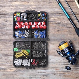 Kit de Accesorios de Pesca de 239 Piezas que Incluye Caja de Aparejos de Pesca Anzuelos Pesas de Plomo Toboganes de Plomo Flotadores de Corcho Eslabones Giratorios de 3 Vías