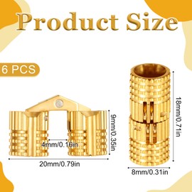 Mini Hinge Pack of 6 8 mm Brass Barrel Hinge Invisible Copper Hinge Cabinet Furniture Hinges for DIY Gift Boxes Jewellery Box 180 Degree Opening Angle (Gold)