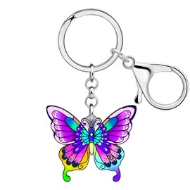 Bonsny Morpho Menelaus - Llaveros de mariposa para mujer, diseño de cartera de coche, anillos, colgantes, Violeta, M