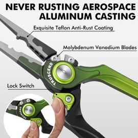 TRUSCEND フィッシングプライヤー 海水用 Mo-V ブレードカッター付き 耐食性テフロンコーティングされた多機能釣り具 スプリットリングプライヤーラインカッターフックリムーバーとして 男性への釣りギフト ユニーク