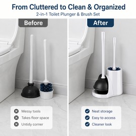 2-in-1 Toilet Plunger & Brush Set for Bathroom Cleaning – Space-Saving Holder Kit for Home Toilet Care