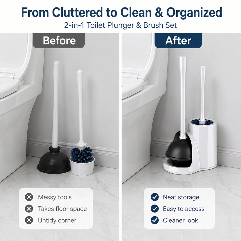 2-in-1 Toilet Plunger & Brush Set for Bathroom Cleaning –