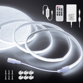 ALITOVE 32.8ft Dimmable Neon Light Strip Kit for Outdoor 24V White COB LED Strip 6000K Flexible Continuous 10M 3200LEDs Neon Rope Light CIR 90+ High Density for Home Commercial Lighting IP67