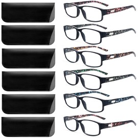 VIDEBLA 6 Pack Reading Glasses Blue Light Blocking Fashion Pattern Print Spring Hinge for Women Men with 6 Leather Case (Mix-4(6glasses 6 Holster), 0.50, multiplier_x)