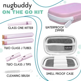 nugbuddy J-Kit - On The go Travel Case Accessory, Carbon Lining - Water Resistant Case - Glass Accessories with included Tubes, Tips, and More (Pink)
