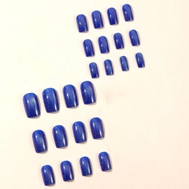 Blue Medium Press on Nails Square Cat Eye Fake Nails Gel Glitter Glue on Nails Press ons Blue Full Cover Acrylic False Nails Glossy Stick on Nails for Women Girls 24Pcs