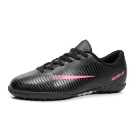Riyibcxr Women Soccer Cleats Lace-Up Turf Football Shoes Indoor Outdoor Low-Top Fustal Soccer Training Black