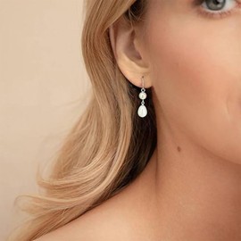 Allereya Boho Wedding Pearl Dangle Earrings Pearl Tassel Earrings Bridal Pearl Earrings Silver Pearl Teardrop Earrings Pearl Water Drop Earrings Jewelry for Women(Silver)