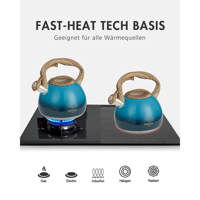 Poliviar Modern Kettle Induction Whistling Kettle Stainless Steel Tea Kettle