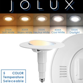 Jolux 4 Pack 5/6 Inch 5CCT LED Can Light Gimbal Retrofit Recessed Downlight, Adjustable Angle, Recessed Lighting CCTSelectable 2700K/3000K/3500K/4000K/5000K,12W=60W,800LM, Dimmable, E26 Base.