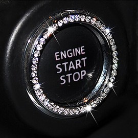 Auto Bling Crystal Ring Emblem Sticker Rhinestone Car Key Knob Interior Bling Push Button Start Engine Ignition Button Auto Decoration Decal Unique Sparkly Vehicle Rings Accessories