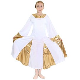 Danzcue Vestido de alboroto para niñas, Ajuste y llamarada., blanco-dorado, 6x-7