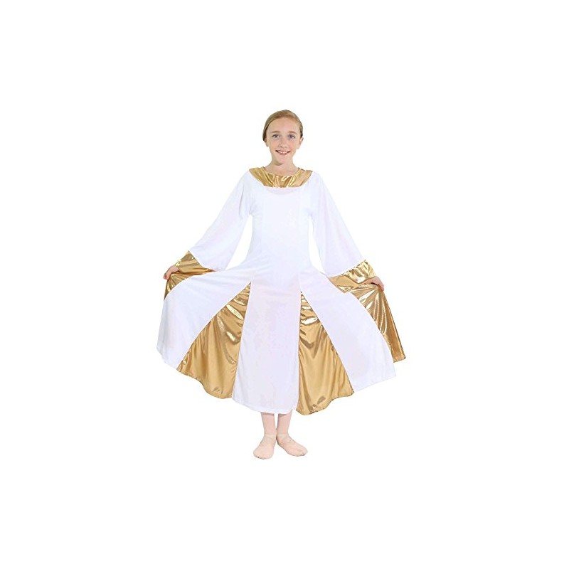 Danzcue Vestido de alboroto para niñas, Ajuste y llamarada., blanco-dorado,