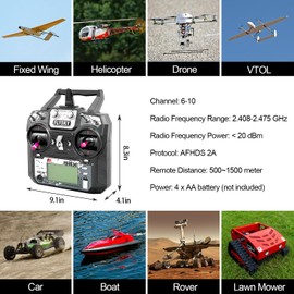 FLYSKY FS-i6X 10 Channel Transmitter and FS-iA6B Receiver, 2.4GHz RC Controller (for RC Car, Boat, Airplane, Helicopter, Drone, Robot, Construction Vehicle) (Mode 2)