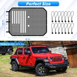 Jimen for JKU Sun Shade, Mesh Bikini Top Sunshade for 2007-2018 Jeep Wrangler JK & Unlimited 4 Door Only (American USA Flag)