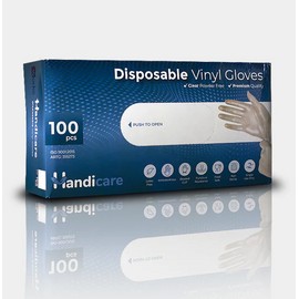 HandiCare Clear Disposable Vinyl Powder Free Gloves 100 Pack - Medium