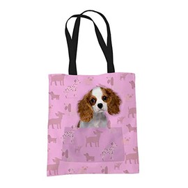 Cavalier King Charles Spaniel Gifts for Dog Lovers Owners - Reusable Shopper Shoulder Tote Bags - Cloth Fabric Gift Bag with Dogs on - PINK