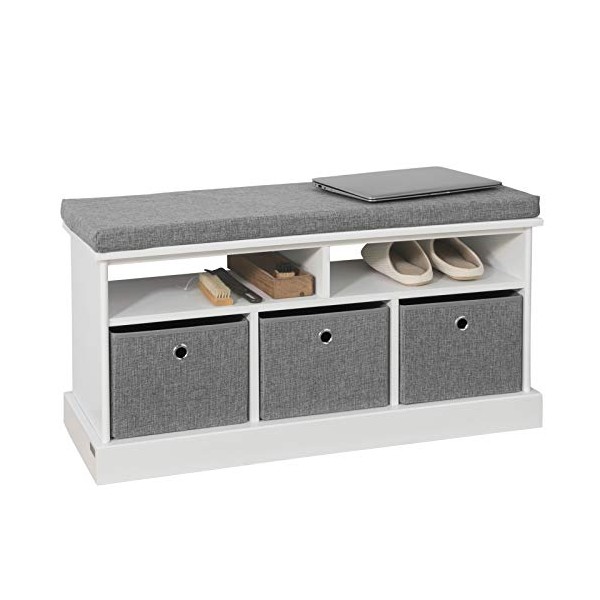Haotian FSR67-HG, 3 Baskets Hallway Storage Bench, Shoe Bench Shoe