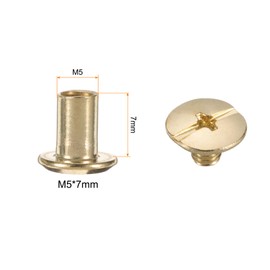 sourcing map 50set M5 x 7mm Chicago Screw Metal Phillips Head Binding Screws Post Nail Rivet Stud Screw Rivets for DIY Leather Belt Bag Craft Bookbinding, Gold Tone