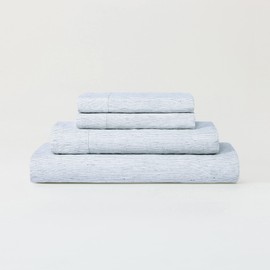 Sijo Stone Washed Organic French Linen Bed Sheet Set, GOTS Certified Organic, Best Cooling Linen Sheet Award by Sleep Foundation, 3 Piece - 2 Pillowcases and 1 Fitted Sheet (Pinstripe, Full)