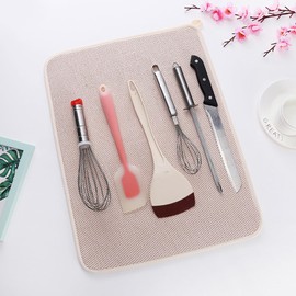 2 Pack Dish Drying Mat, Microfiber Drying Pad Reusable Washable Dish Drainer Mats for Kitchen Counter Small Size Super Absorbent Dish Drying Pad