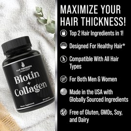 Hair Thickness Maximizer- “Suplementos de Biotina y Colágeno 10000mcg Biotina + Colágeno Bovino Avanzado 2en1 Crecimiento del Cabello +