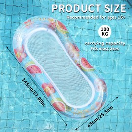Water Hammock with Net, panemy Pool Lounger, Portable and Durable, Water Hanging Mat, Suitable for Photography, Summer, Swimming Pool, Party, Pool Air Mattress, Swimming Mat Net (Watermelon)