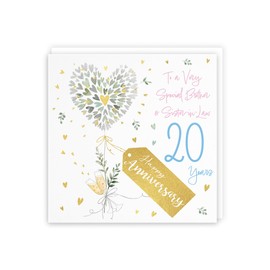 Hunts England - Brother And Sister-in-Law 20th Anniversary Card - 20 Years - Contemporary Hearts - Gold Foil - Luxury 20th Wedding Anniversary Card For Brother And Sister In Law - Milo's Gallery