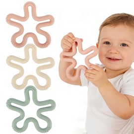 Fu Store 3 Pack Coral Flower Ring Teether Baby Teething Toys Silicone Teether Ring Toys for Babies 0-6 0-12 0-24 0-36 Months Easy to Grasp Clean Infant Teething Relief Soothing Sore Gums