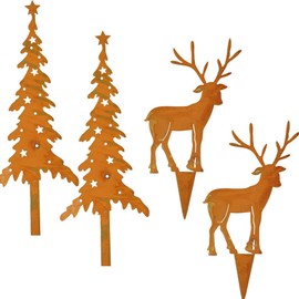 Storm's Gartenzaubereien Garden Stake Deer Decoration with Fir Trees in Rust Look for Christmas Decoration