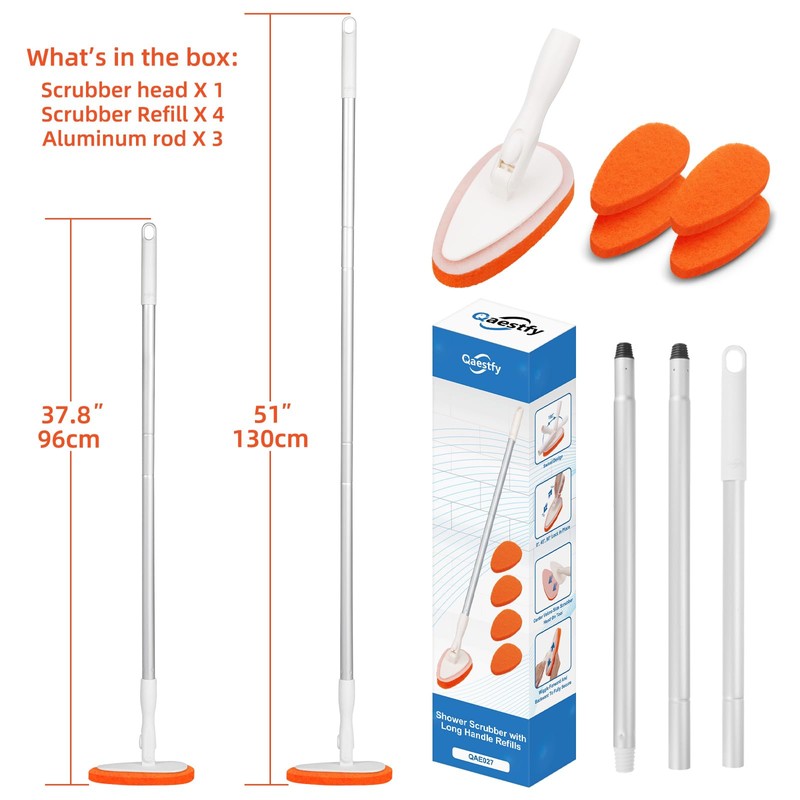 Qaestfy Bathtub Scrubber, Adjustable Long Handled Scrub Brush with 51