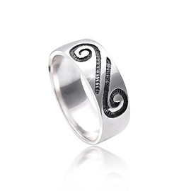 Materia #SR-128 Men's Women's Ring Snail 925 Silver Antique and Rhodium-Plated Bicolour / German Production, Silver