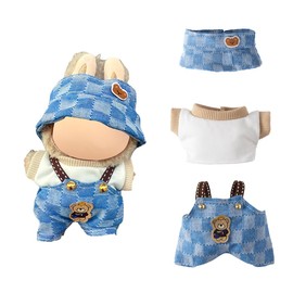 17cm Doll Clothes Set(No Doll), Kawaii Dress Fashion Hat Overalls Outfit Set, Cute Accessories Suit for Plush Doll