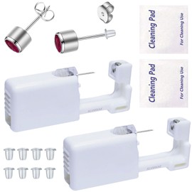 Ear Piercing Kits Disposable Ear Piercing Gun Kits No Pain Easy Use Ear Piercing Gun Kit Tool with Multi-Sized Gold Silver CZ Earring Studs (Red)