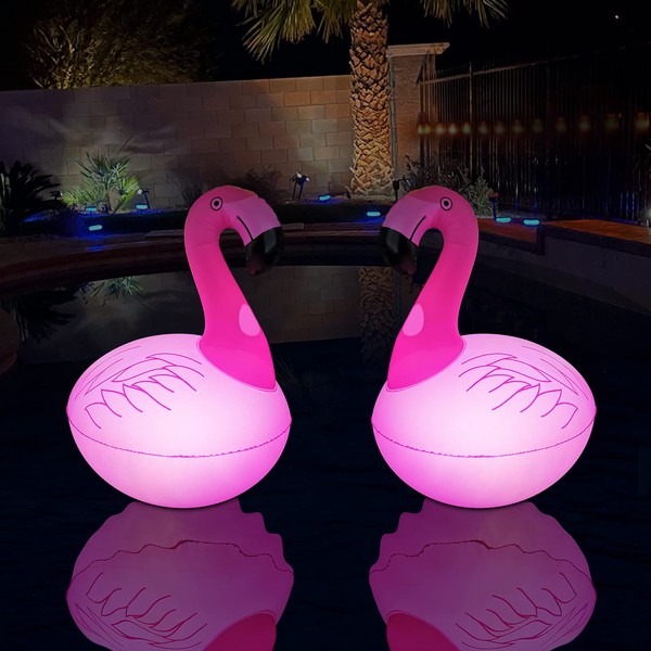 Rukars floating Flamingo LED pool lights 2PCS, Waterproof, Glow in The Dark solar Powered, Inflatable for pool Spa Patio Wedding Party Christmas Decorations