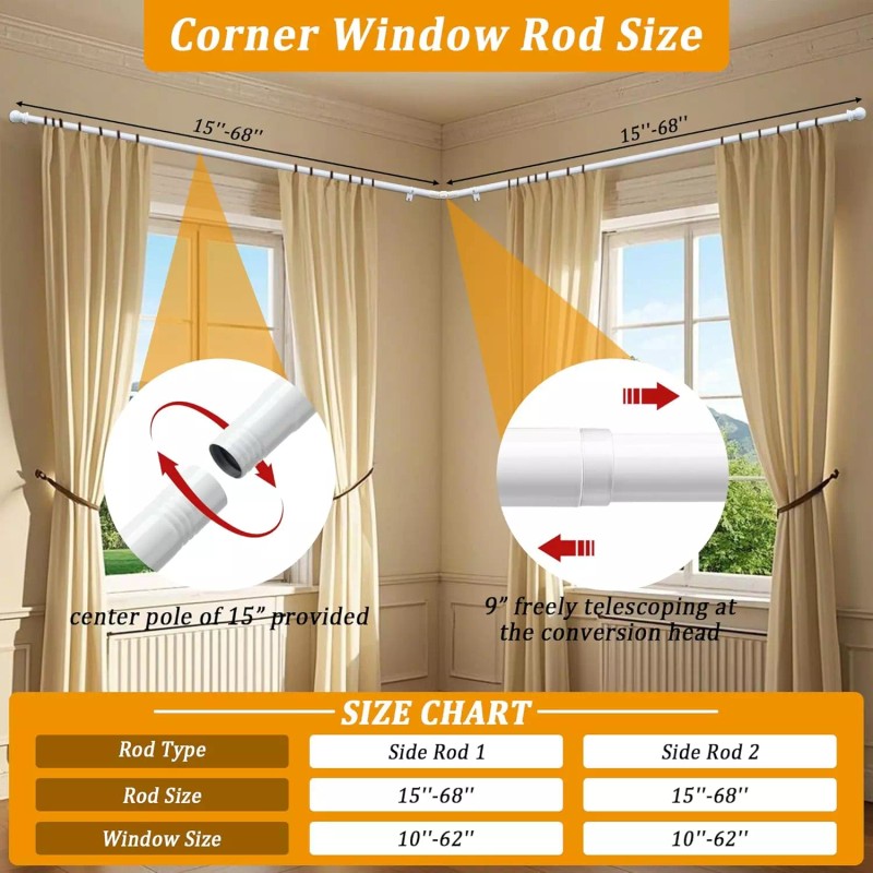 Nicecho L Shape Heavy Duty Curved Curtain Rods for 2