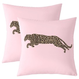 Pink African Cheetah Throw Pillow Covers,Leopard Silhouette Cushion Covers 16"x16" for Boys Teens,Farmhouse Style Pillowcases for Car RV,Pink Girls Women Pillow Covers,Set of 2