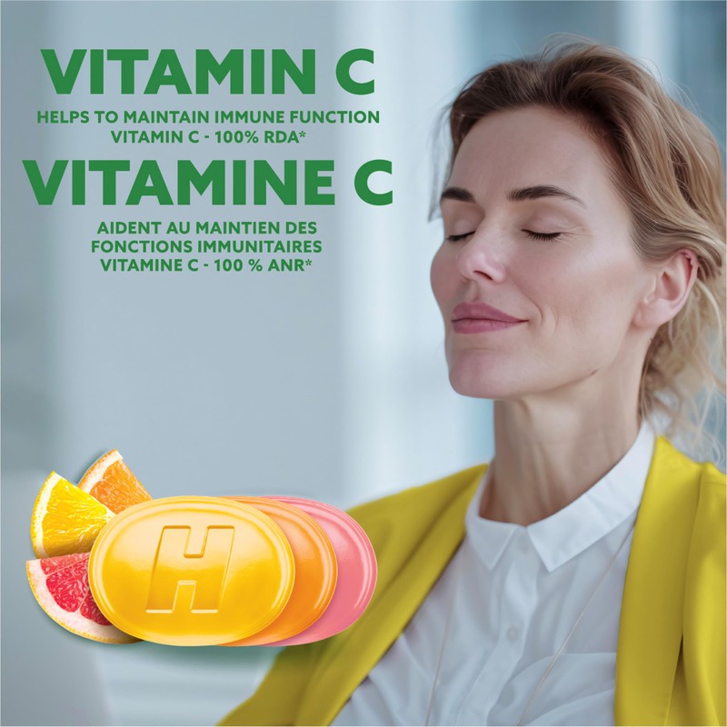 HALLS Vitamin C Assorted Citrus Flavour Supplement Drop Lozenges, Throat