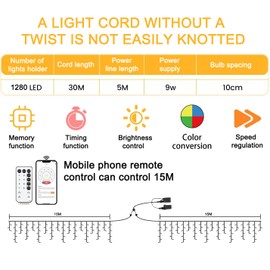 Peyayi 98ft Christmas Lights Outdoor, Multicolor 1280 LEDs String Light with App and Remote Control, Multifunctional Waterproof for Holiday Outside House Roof Indoor Decor