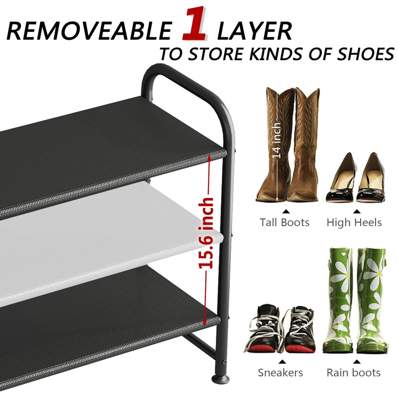 INGIORDAR Shoe Rack 3 Tier Long Storage Organizer Wide Metal