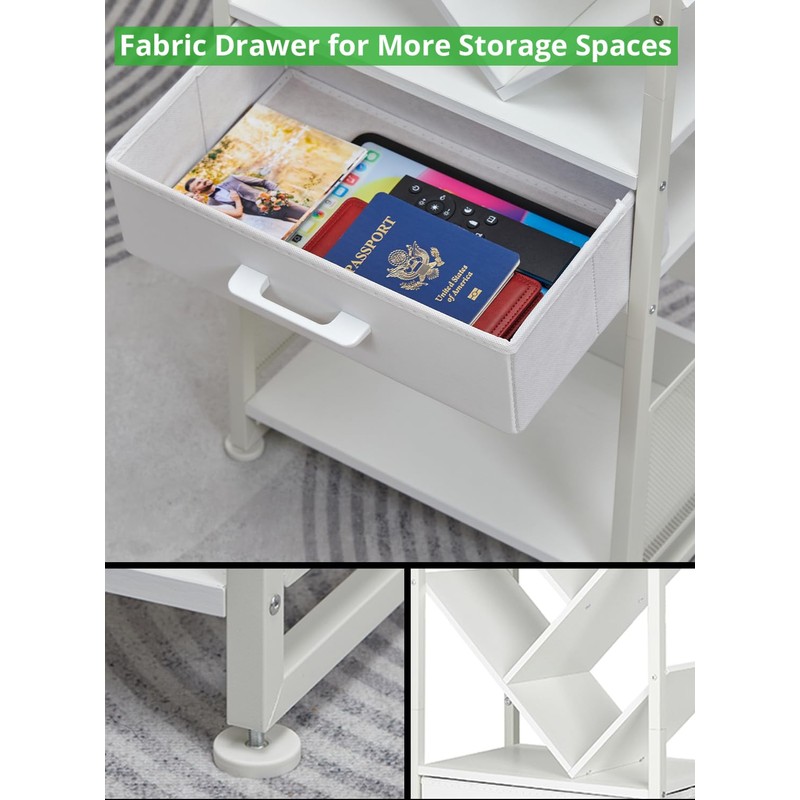 ZEXVIDA Bookshelf with Drawer,8 Tier Tree Bookcase Retro Floor Standing