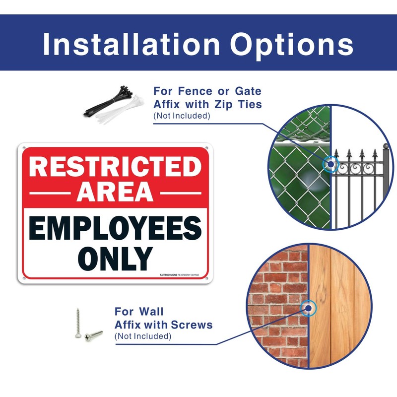 Faittoo Restricted Area Employees Only Sign, 10 x 7 Inches