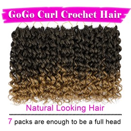 EERYA 7 Paquetes De Cabello De Ganchillo Gogo Curl De 14", Cabello De Ganchillo Corto Y Rizado Para Mujeres, Extensiones De Cabello Sintético Trenzado Con Ondas Al Agua Y Rizos Playeros (14") T1B/27