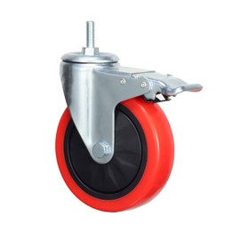 Heavy Duty Stem Caster Wheels M10-1.5X25mm Dual Locking No Noise PVC Threaded Stem Caster Wheels Pack of 4 for Workbench, Dolly, Furniture (5 Inch, Red)