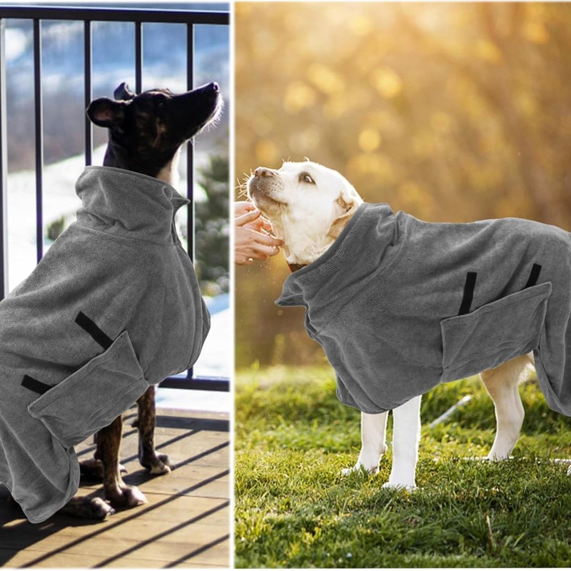 Quick Drying Dog Bathrobe and Towel - Gray Drying Robe