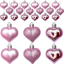 12Pcs Heart Ornaments Multi Finish Heart Baubles Hanging Ornaments for Valentines Day Decor Mother's Day Christmas Tree Wedding Anniversary Party Decoration(Purple) - Color: Pink, Size: 12